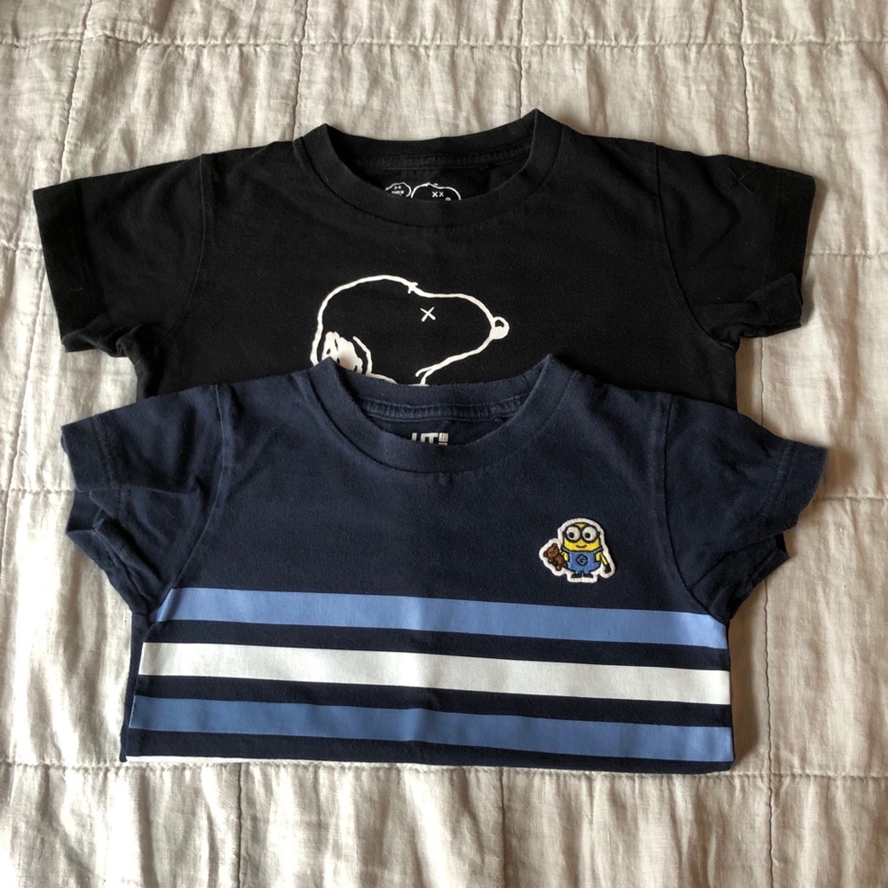 Uniqlo t-shirt bundle. Snoopy & minions. Size 3-4